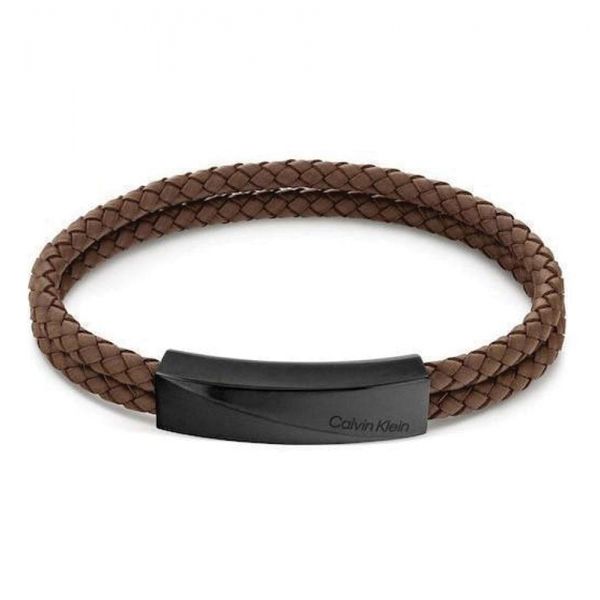 CALVIN KLEIN Mens Bracelet Leather & Steel 35000100