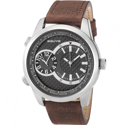 3GUYS Dual Time Brown Leather Strap 3G24906