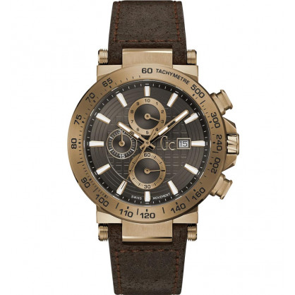 GUESS COLLECTION Chrono Brown Leather Strap Y37001G5