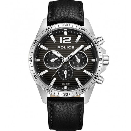 POLICE Chester Dual Time Black Leather Strap PEWGF0040101